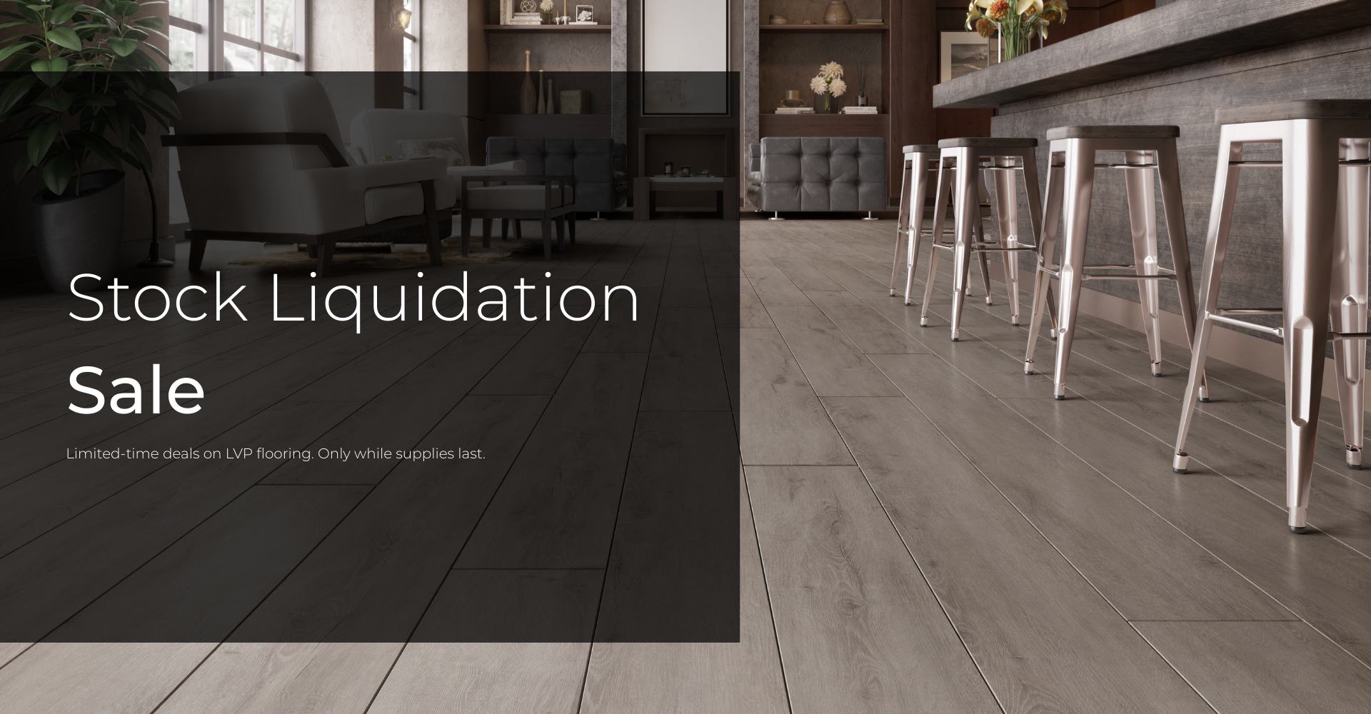 image of a living room with text about a stock liquidation sale