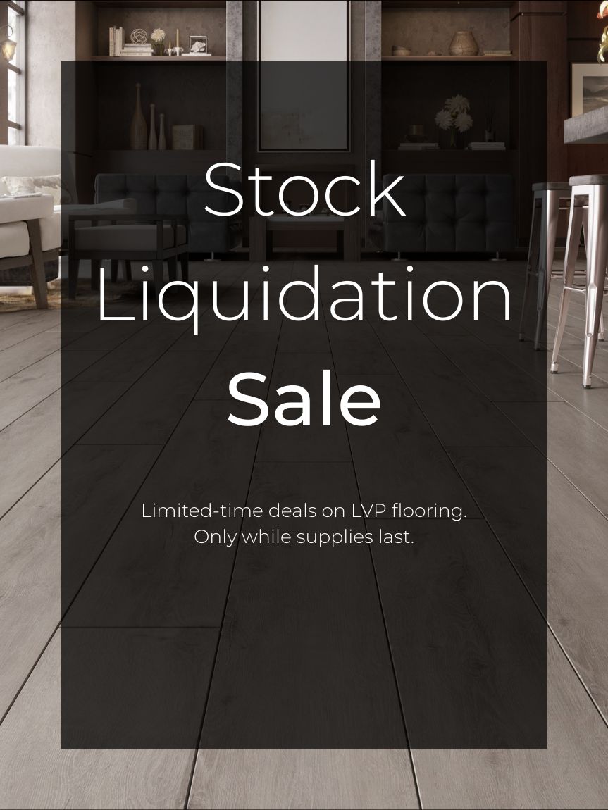 image of a living room with text about a stock liquidation sale