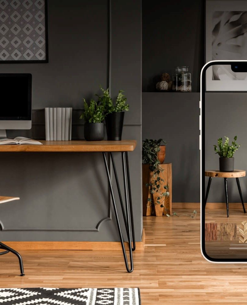 Room scene with mobile phone to show how our room visualizer tool works.